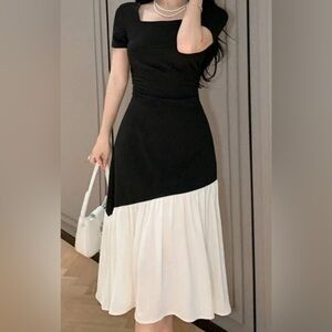 Chic Black and White Midi Dress